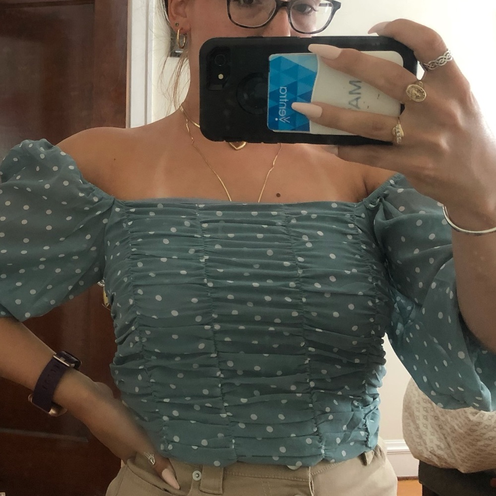 Polka dot off the shoulder top